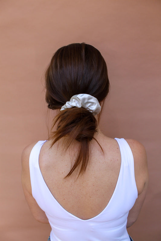 Washed Satin Hair Scrunchie, Cream-0