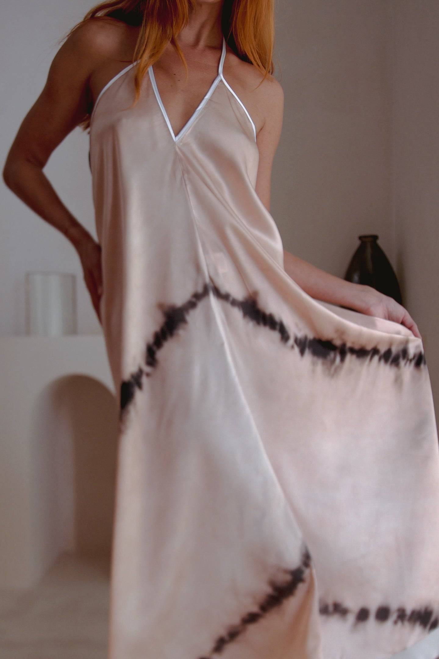 THE SHIBORI HALTER SILK DRESS